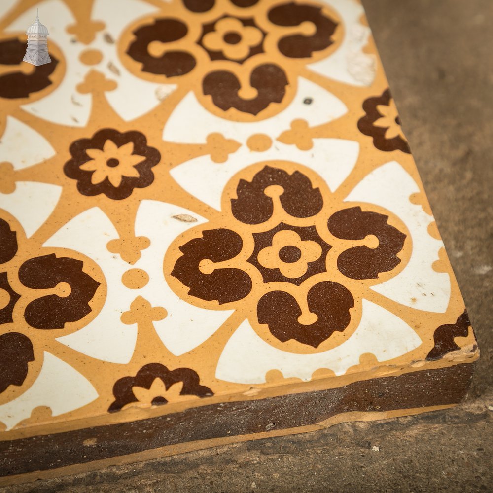 6 Reclaimed Victorian Minton Encaustic Floor Tiles, Gothic Revival