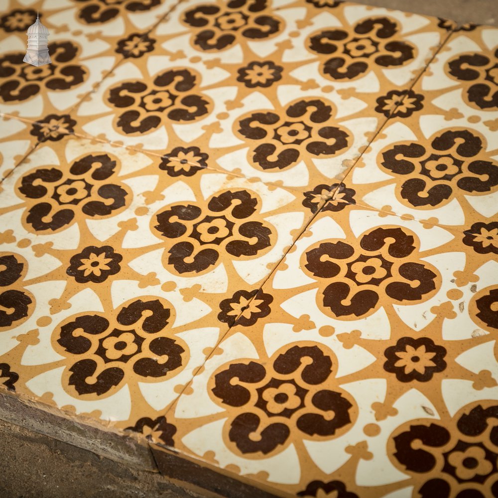 6 Reclaimed Victorian Minton Encaustic Floor Tiles, Gothic Revival