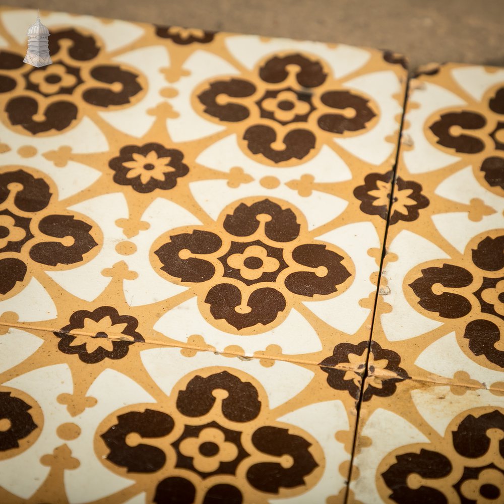 6 Reclaimed Victorian Minton Encaustic Floor Tiles, Gothic Revival