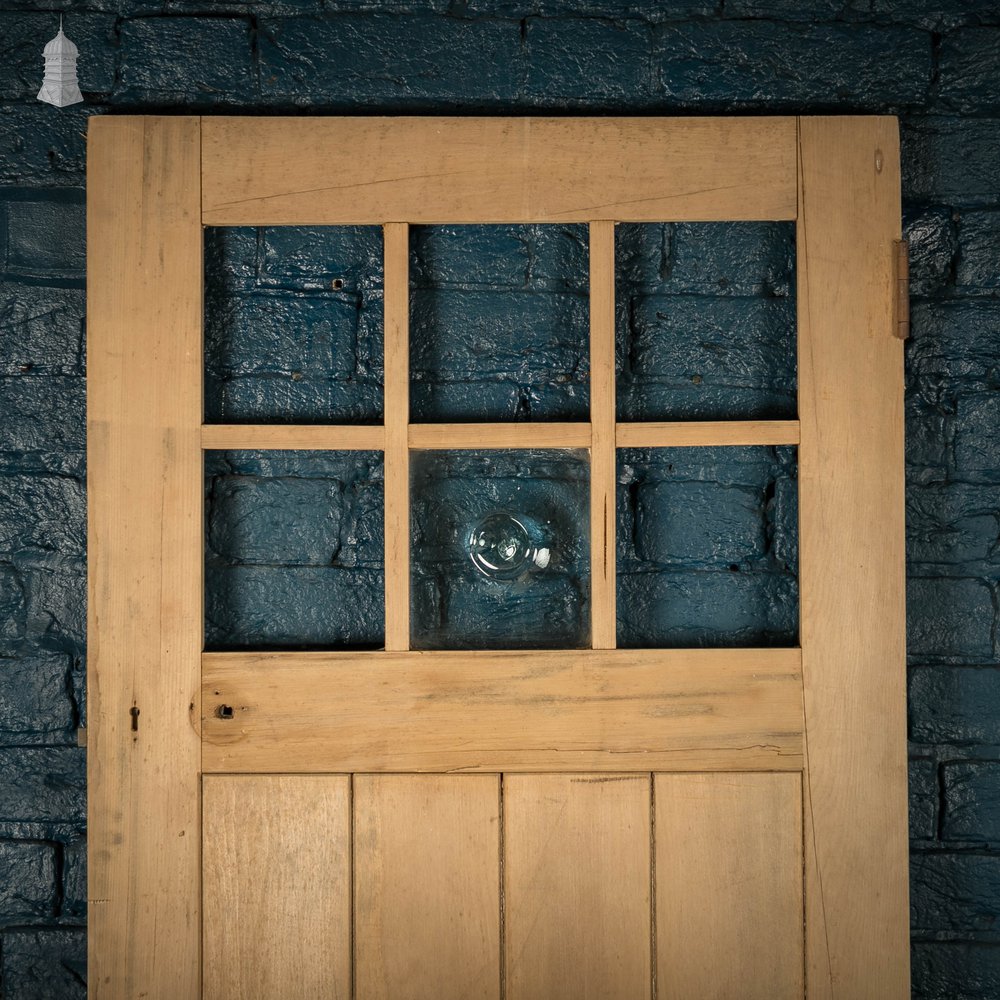 Framed Plank Glazed Pine Door, Edwardian with Bullseye Glass