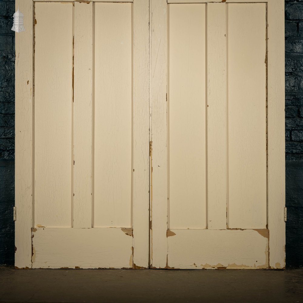 Pine Paneled Shutters, 4 Panel White Painted Pair