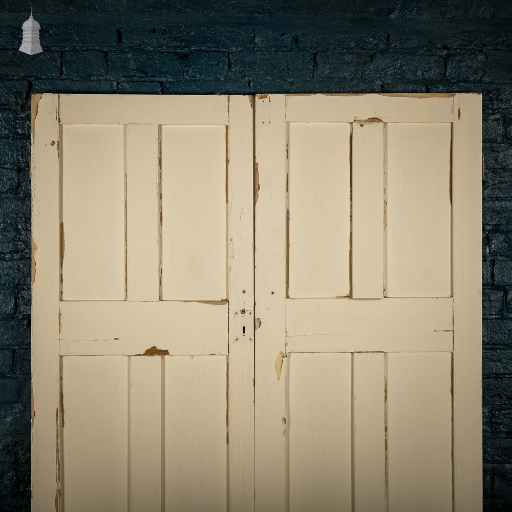 Pine Paneled Shutters, 4 Panel White Painted Pair