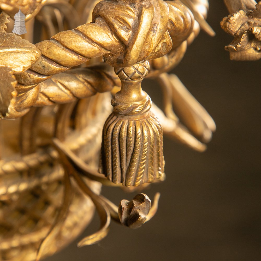 Antique Six Candle Basket Chandelier with Floral, Ribbon & Tassel Decoration