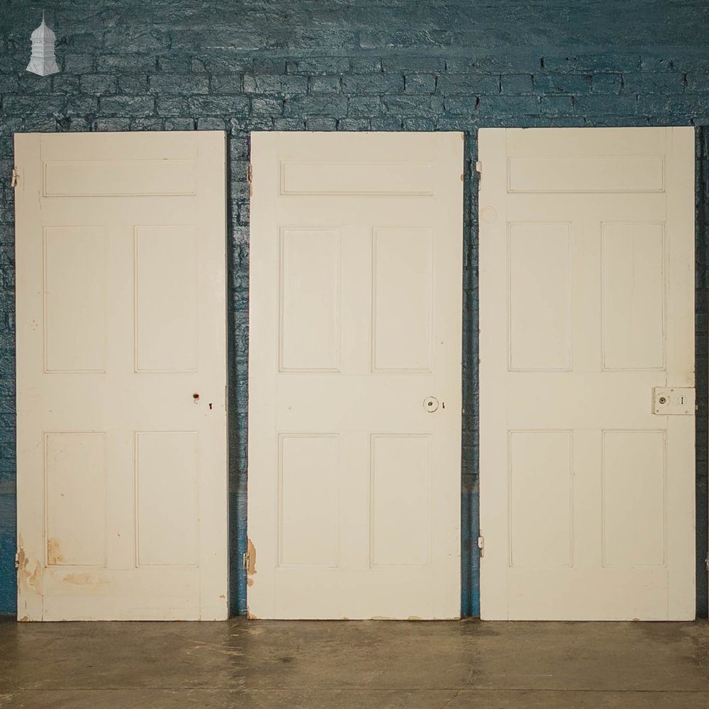 Pine Paneled Door, Set of 5 Victorian 5 Panel Pine Doors with White Painted Finish