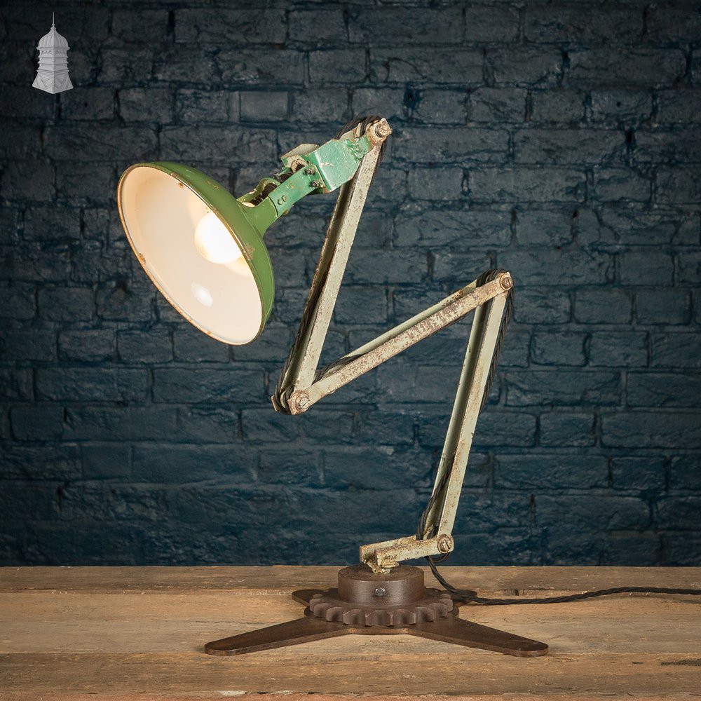Green Machinist Lamp – Rewired & Repurposed with Custom Base