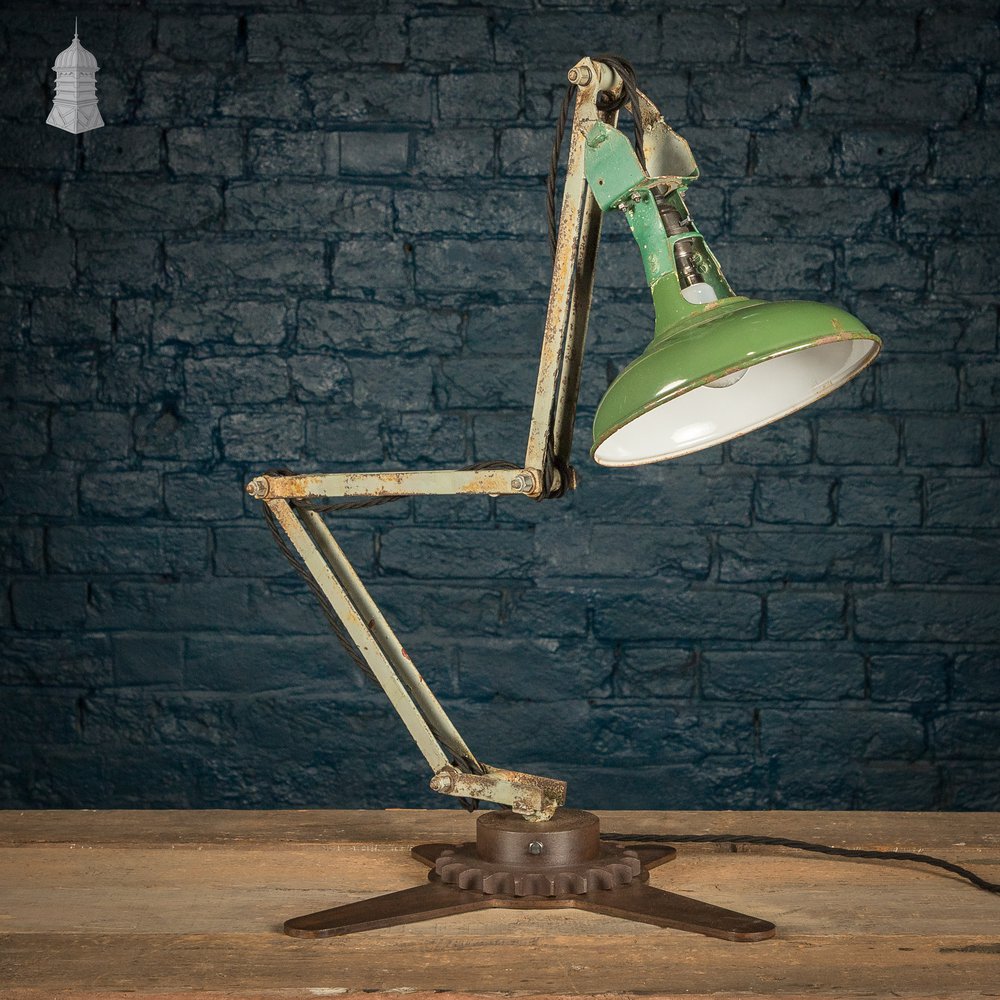 Green Machinist Lamp – Rewired & Repurposed with Custom Base