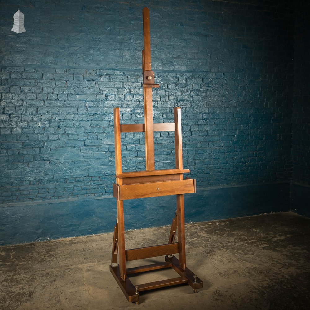 Artists Studio Easel, Large English George V Beech Adjustable (Circa 1930)