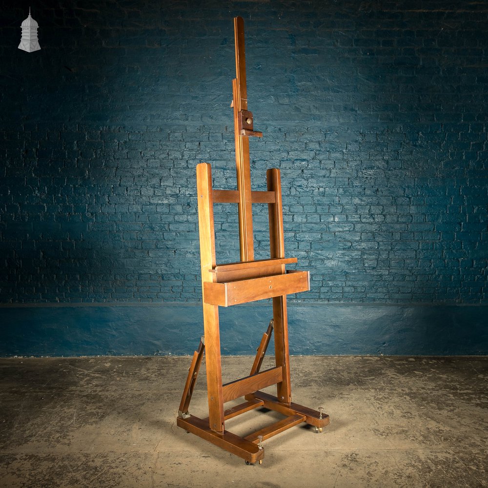 Artists Studio Easel, Large English George V Beech Adjustable (Circa 1930)