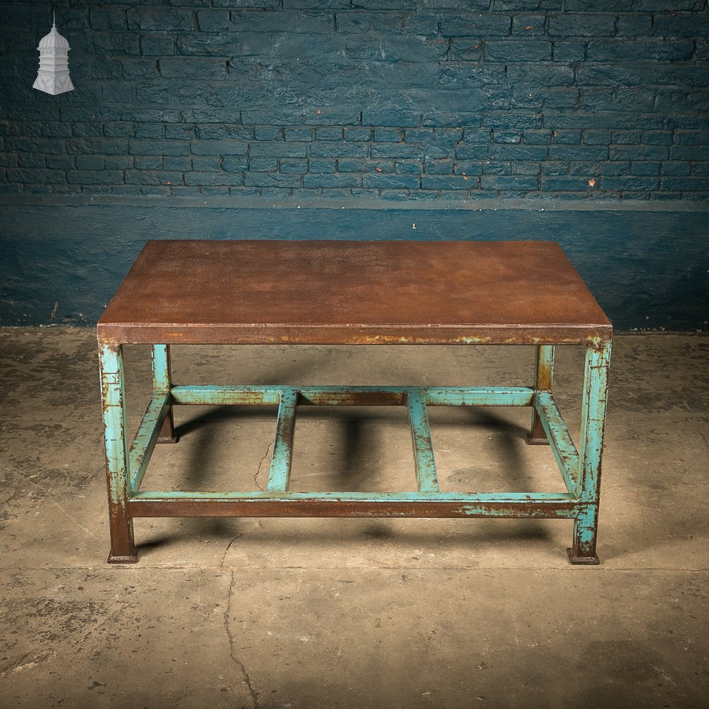 Industrial Steel Workbench with Waxed Rust Patina
