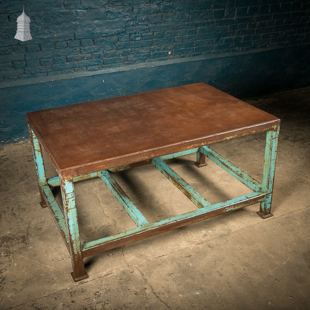 Industrial Steel Workbench with Waxed Rust Patina