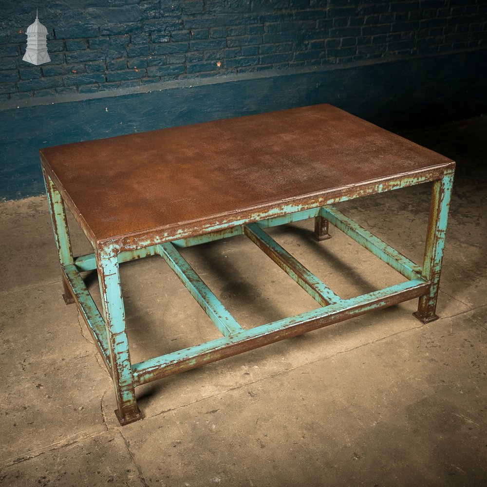Industrial Steel Workbench with Waxed Rust Patina