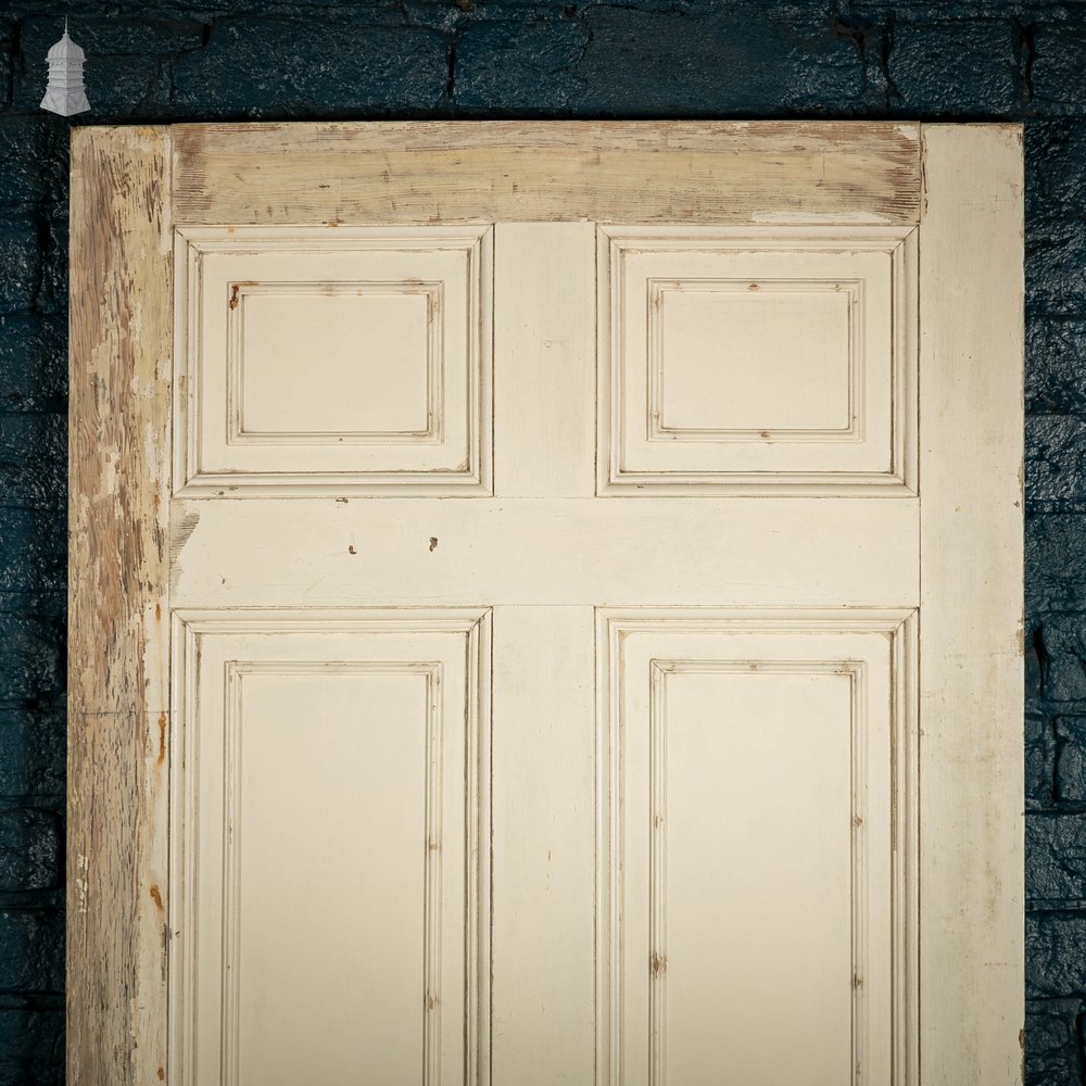 Pine Paneled Door, 6 Moulded Panel White Painted Missing Moulding