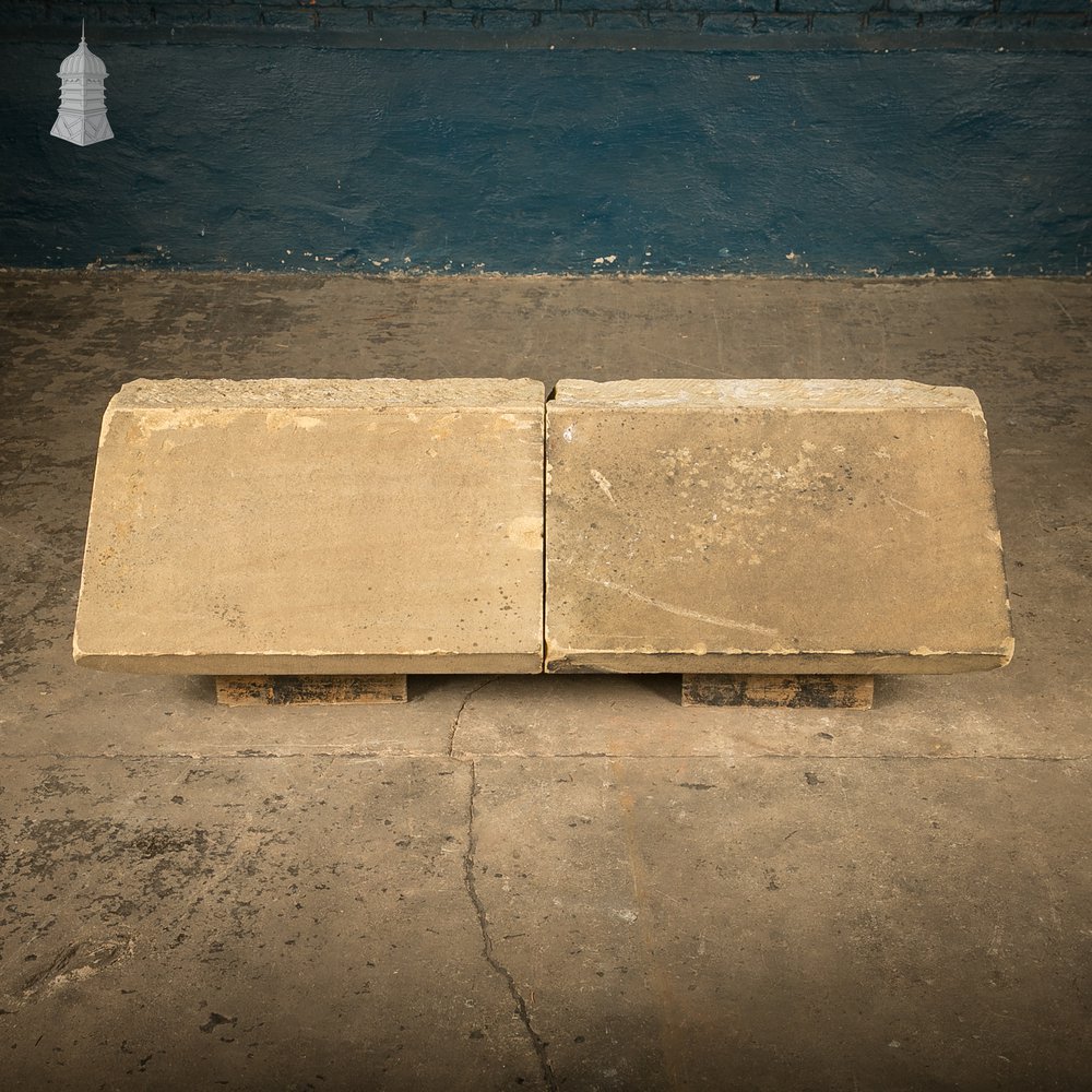 Single-Pitch Wall Coping Stones, Pair of Large Reclaimed Plinths