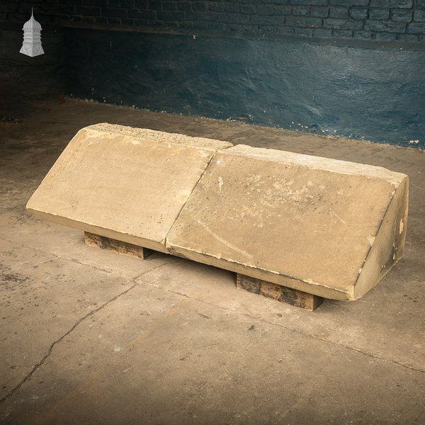 Single-Pitch Wall Coping Stones, Pair of Large Reclaimed Plinths