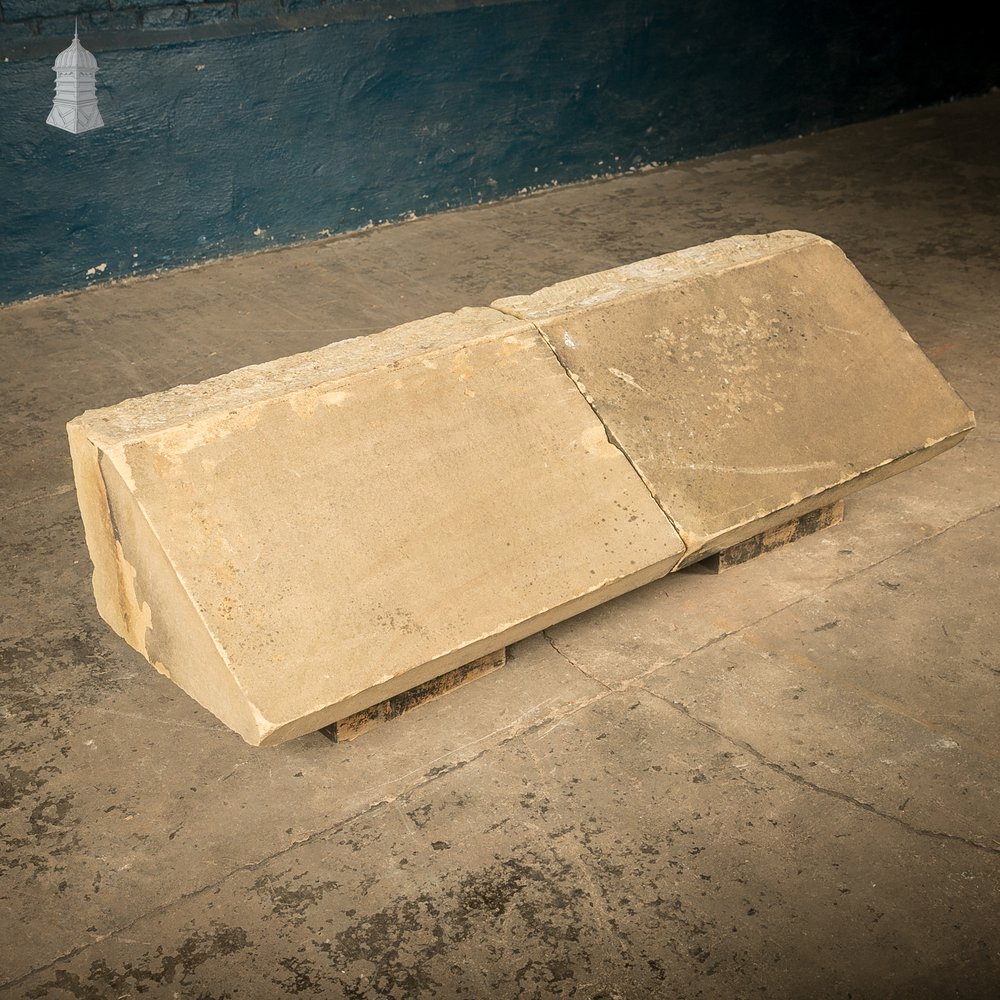 Single-Pitch Wall Coping Stones, Pair of Large Reclaimed Plinths