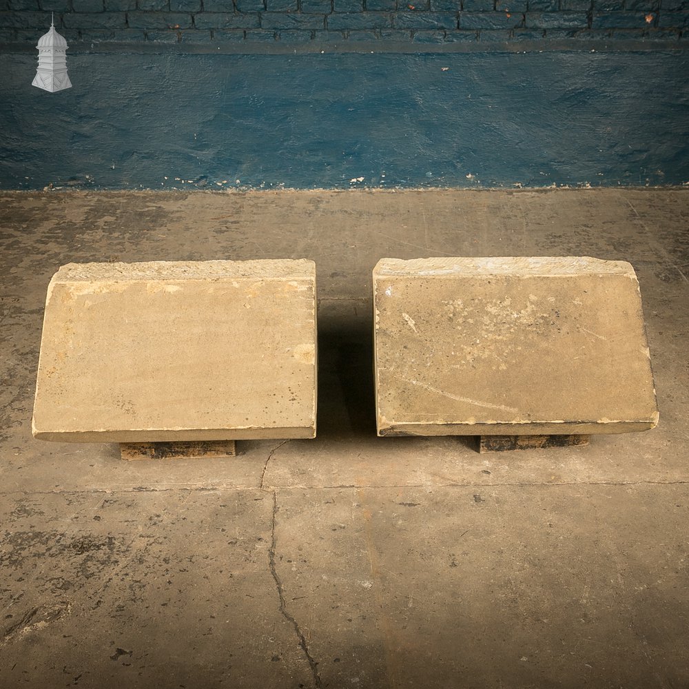 Single-Pitch Wall Coping Stones, Pair of Large Reclaimed Plinths