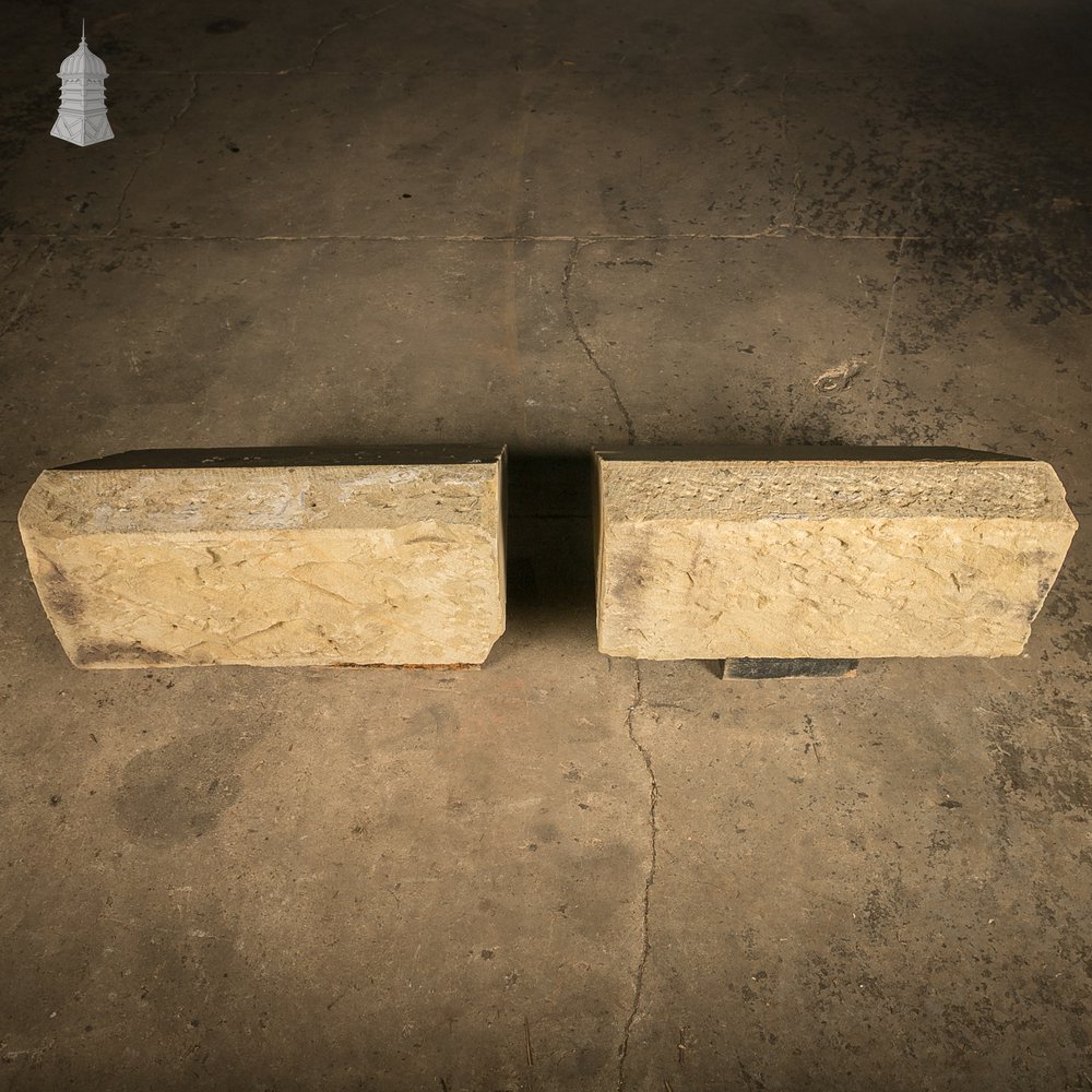 Single-Pitch Wall Coping Stones, Pair of Large Reclaimed Plinths