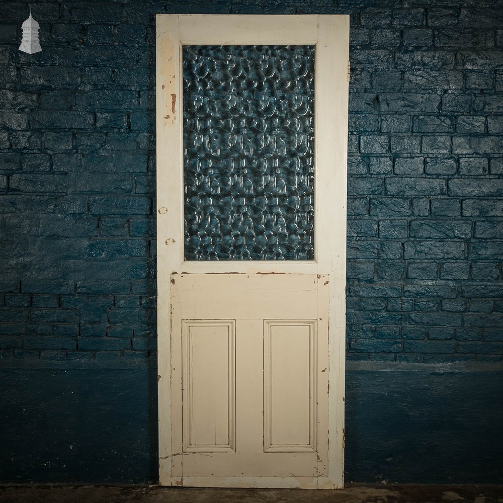 Half Glazed Door, 3 Moulded Panel White Painted Pine Textured Glass