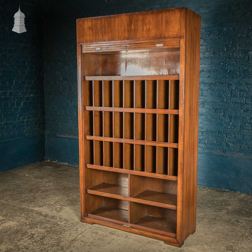 Tambour Front Cabinet, Mahogany and Oak Construction with internal pigeonhole shelving from a liner