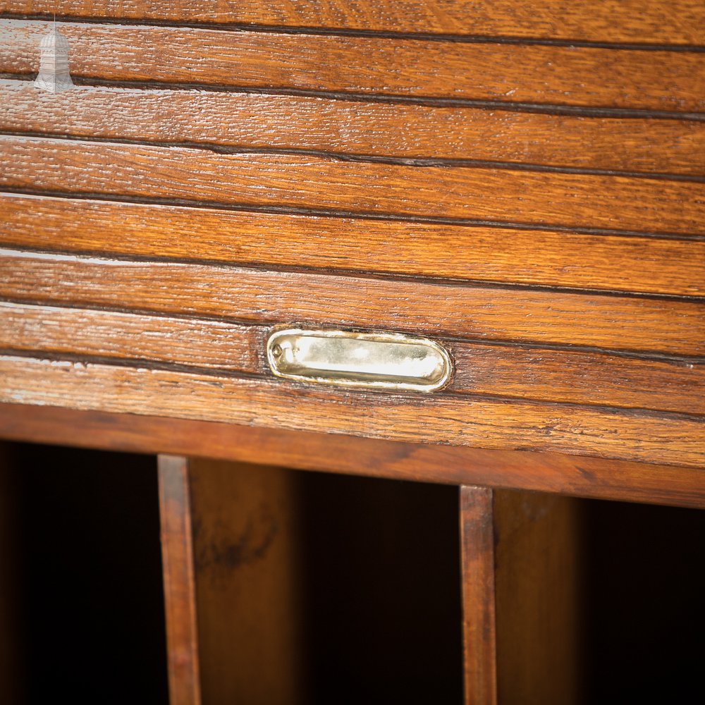 Tambour Front Cabinet, Mahogany and Oak Construction with internal pigeonhole shelving from a liner