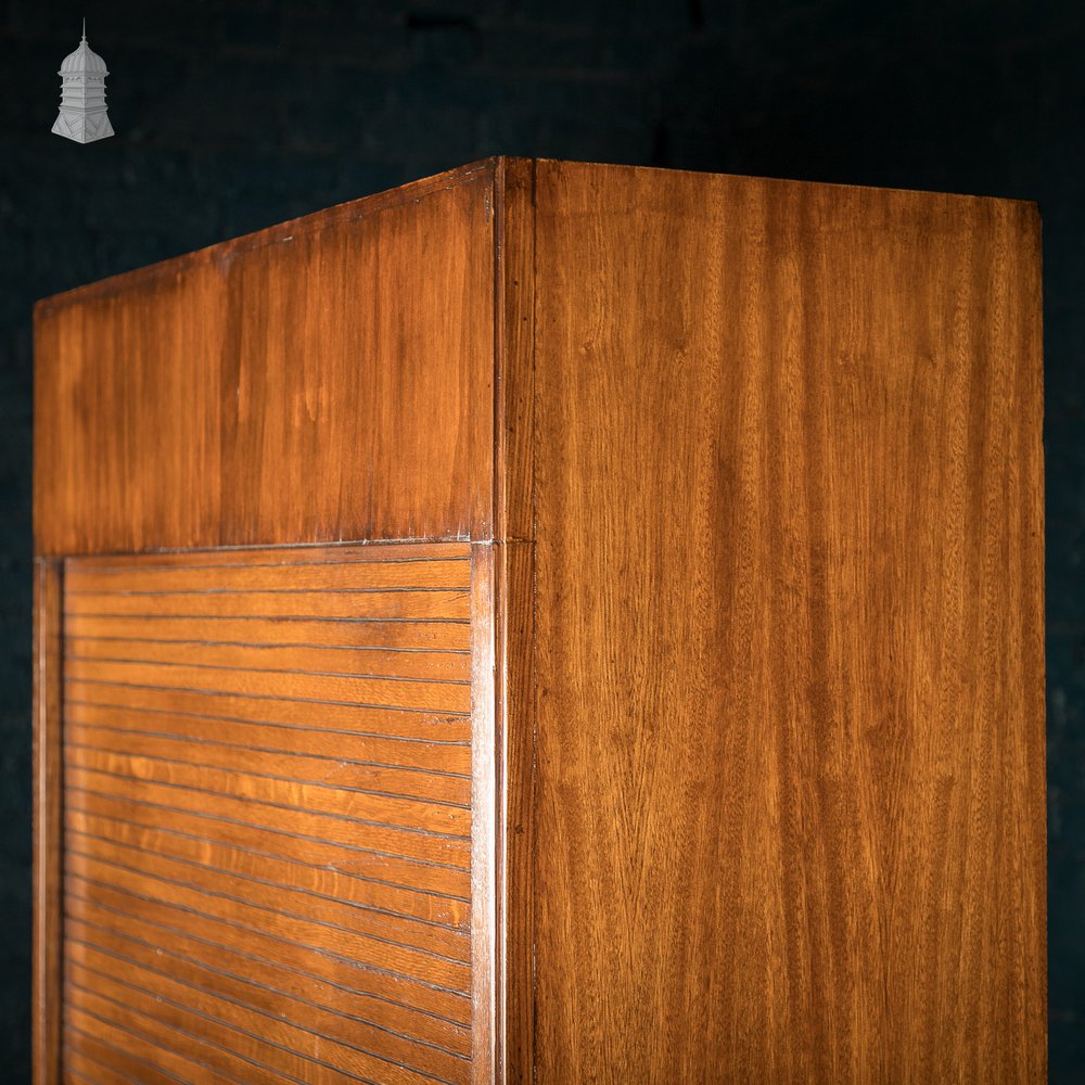 Tambour Front Cabinet, Mahogany and Oak Construction with internal pigeonhole shelving from a liner