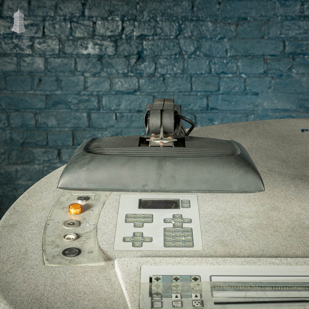 Industrial Control Station, Vintage kidney shaped Harland Simon 'Prima 6000' printing machine workstation.