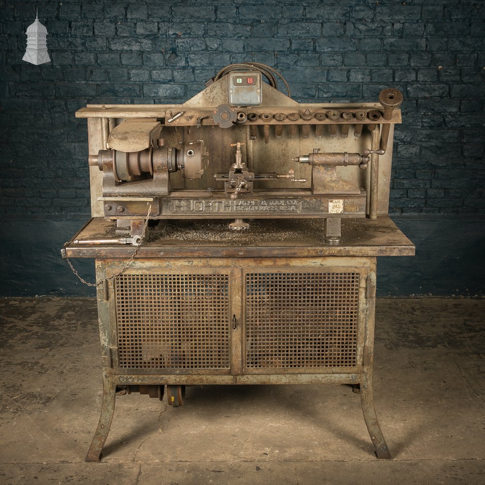 Hjorth Precision Bench Lathe with Original Cast Iron Cabinet and Accessories