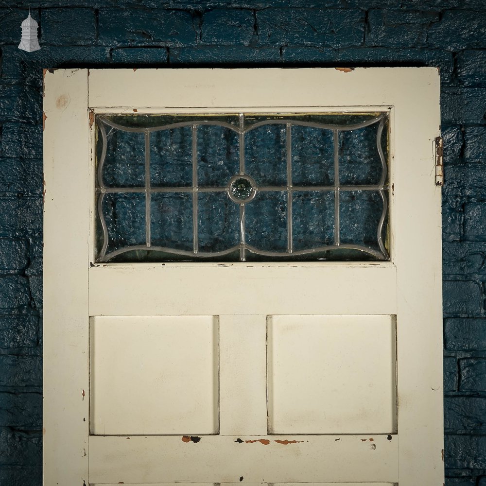 Glazed Pine Door, Victorian Panelled Door with Leaded Glass