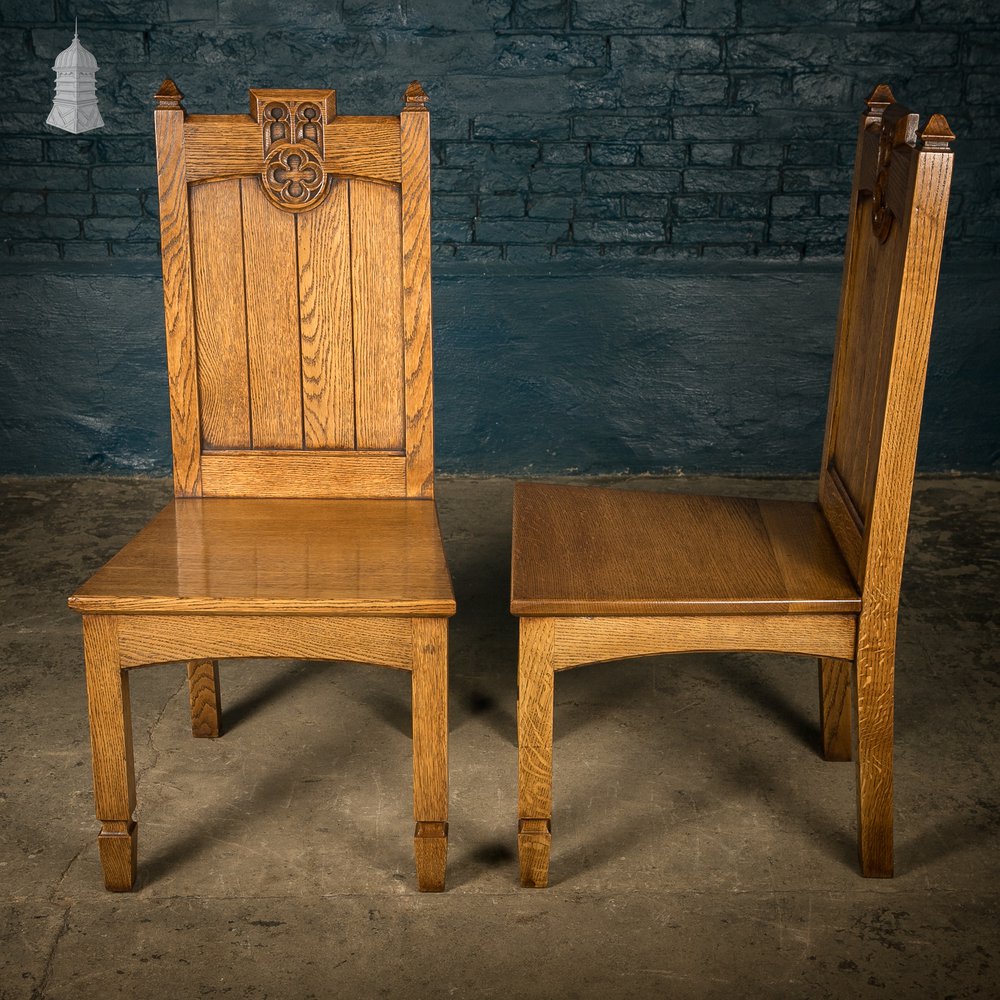 Oak Hallway Chairs, Gothic Revival