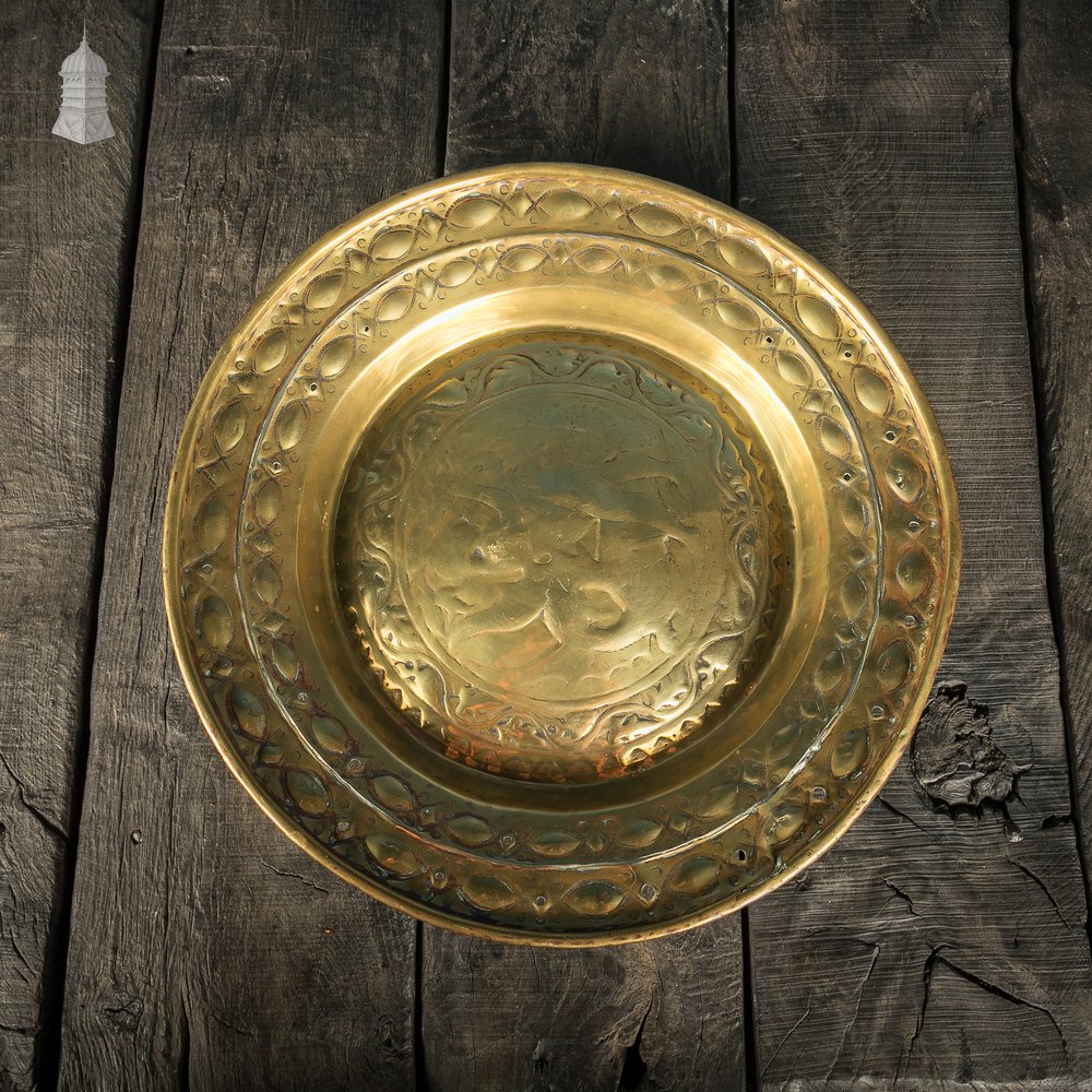 Brass Alms Plate, Rare St. George & Dragon design, 17th C European