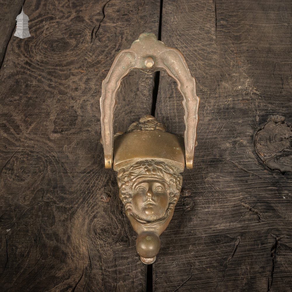 Art Nouveau Door Knocker, Human face with Floral details in Brass