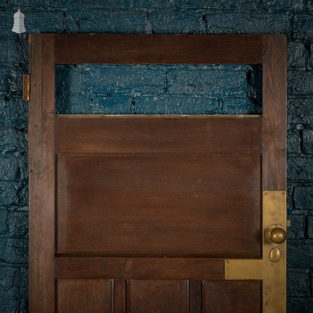 Oak Paneled Door, 5 Panel with Brass Hardware Missing Glazing
