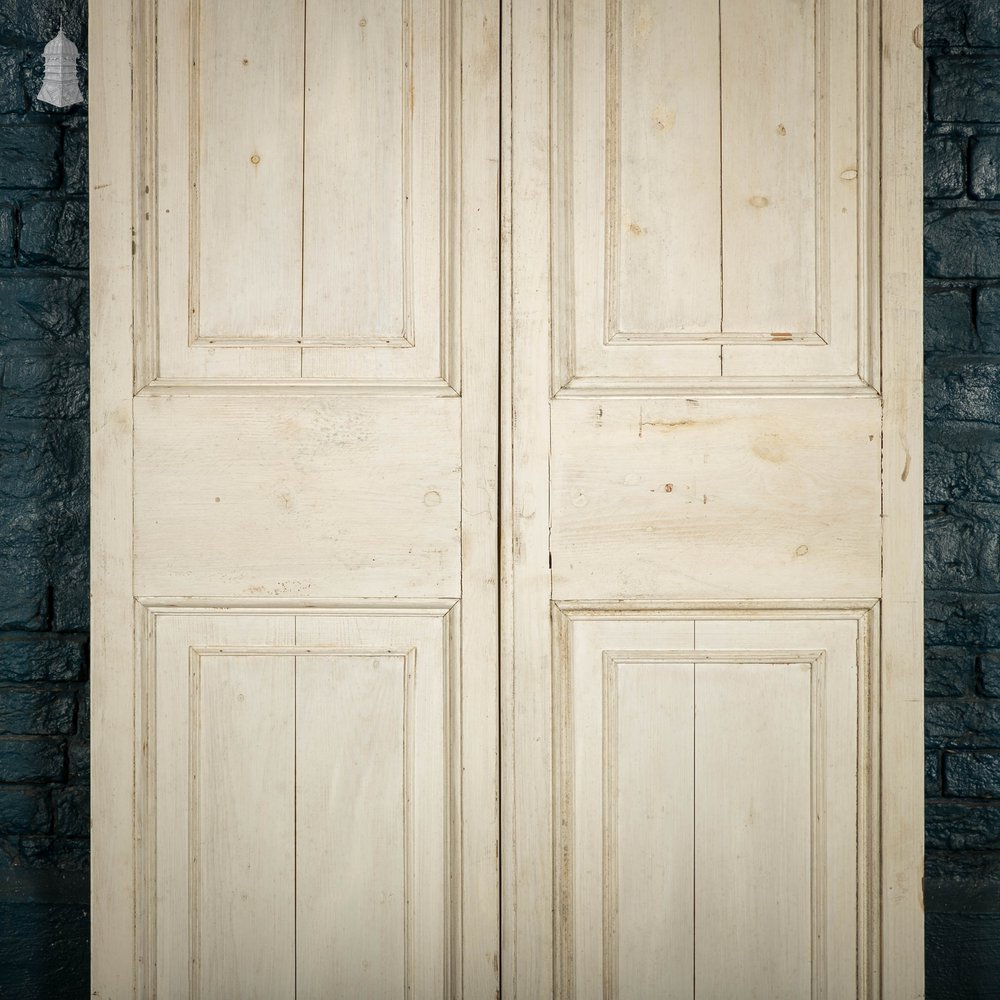 Pine Paneled Double Doors, 2 Panel White Painted