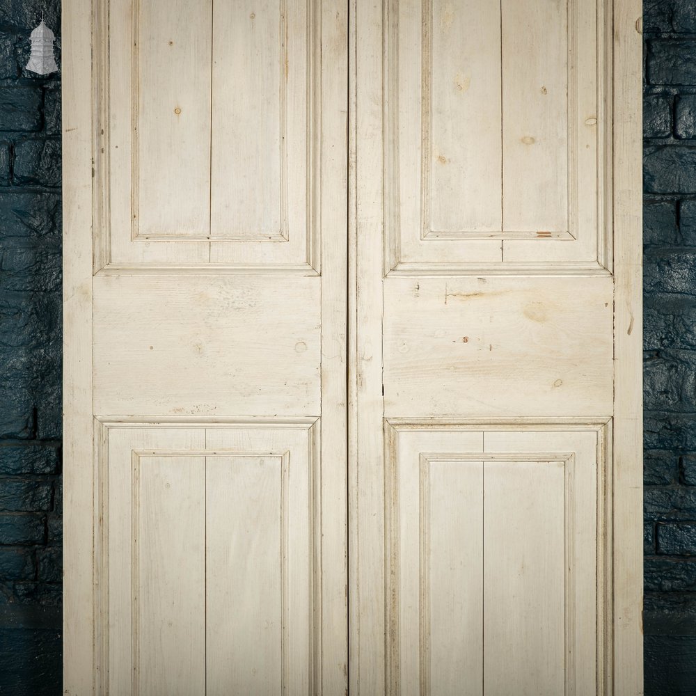 Pine Paneled Double Doors, 2 Panel White Painted