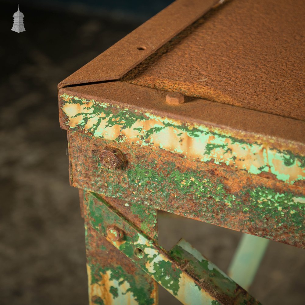 Industrial Machine Base, Steel Workshop Table with Distressed Rusty Green Paint Finish