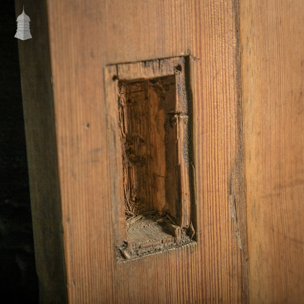 Pitch Pine Paneled Door with Leaded Glass Window, Victorian