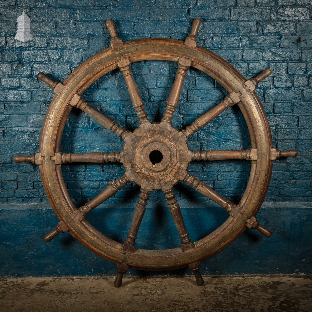 5ft Ship’s Helm / Wheel, Teak and Brass