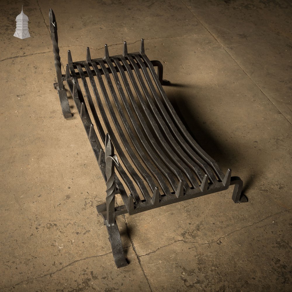 Fire Grate and Andirons, Cast Iron with Fleur de Lis detail