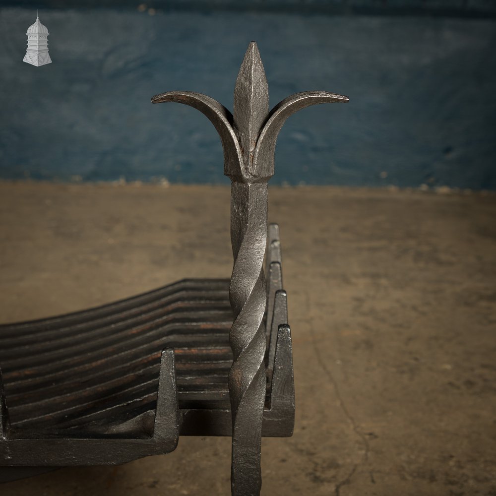 Fire Grate and Andirons, Cast Iron with Fleur de Lis detail