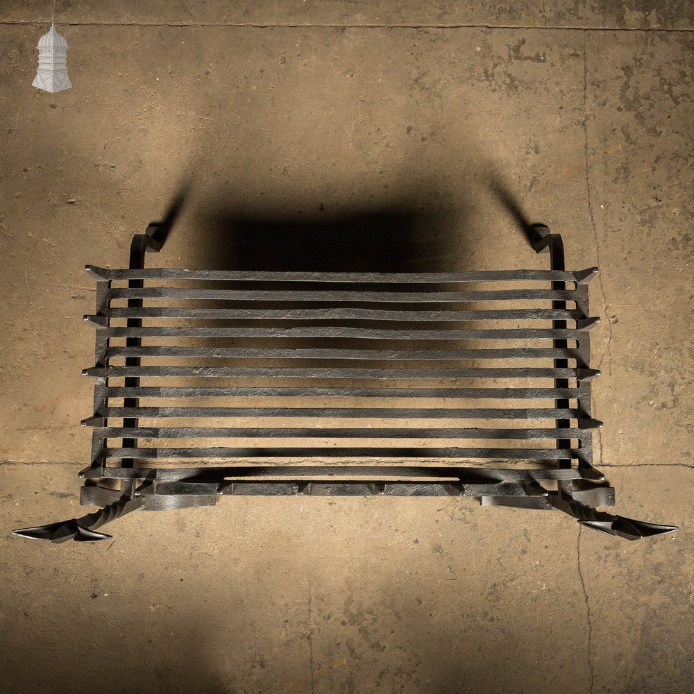 Fire Grate and Andirons, Cast Iron with Fleur de Lis detail