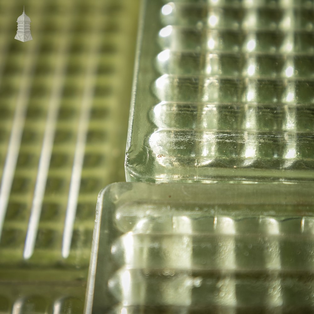 Glass Block Bricks, Batch of 382 Reclaimed Half Bricks with Cross Ribbed Design