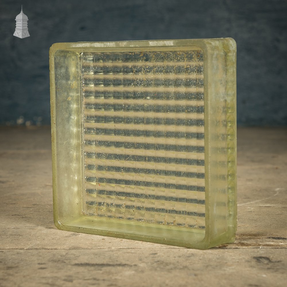 Glass Block Bricks, Batch of 382 Reclaimed Half Bricks with Cross Ribbed Design