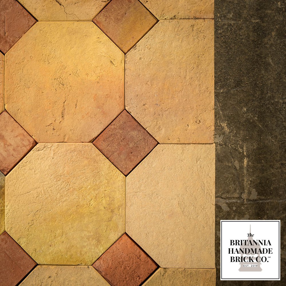 Octagonal and Square Floor Tiles, Geometric Buff and Red Britannia Bricks 11.5 Square Metres