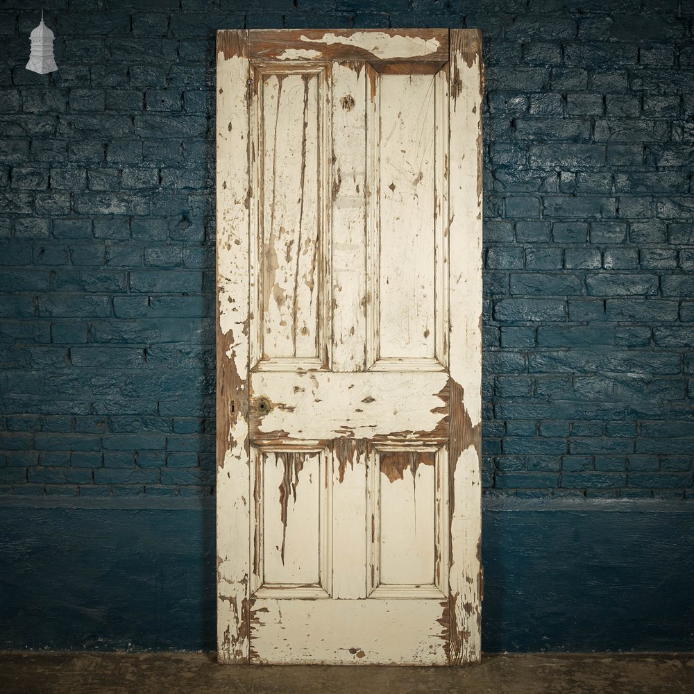 Pine Panelled Door, 4 Moulded Panels Distressed Paint Finish