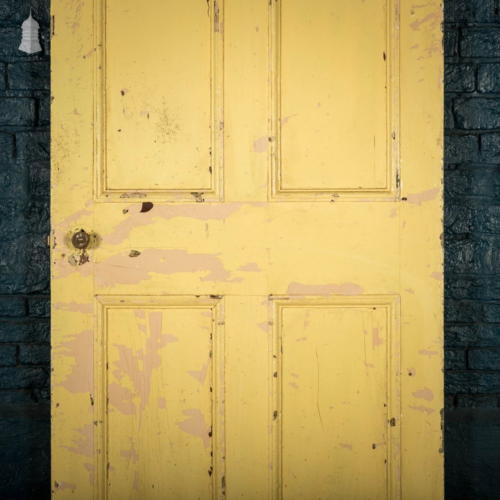 Pine Panelled Door, Moulded 4 Panel Yellow Painted