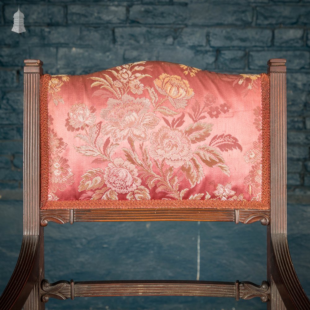 X Frame Armchair, Reeded Hardwood and Floral Textiles. Hardwood Chair