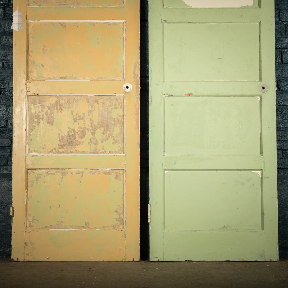 Pine Panelled Doors, Set of 2 Painted 4 Panel Doors