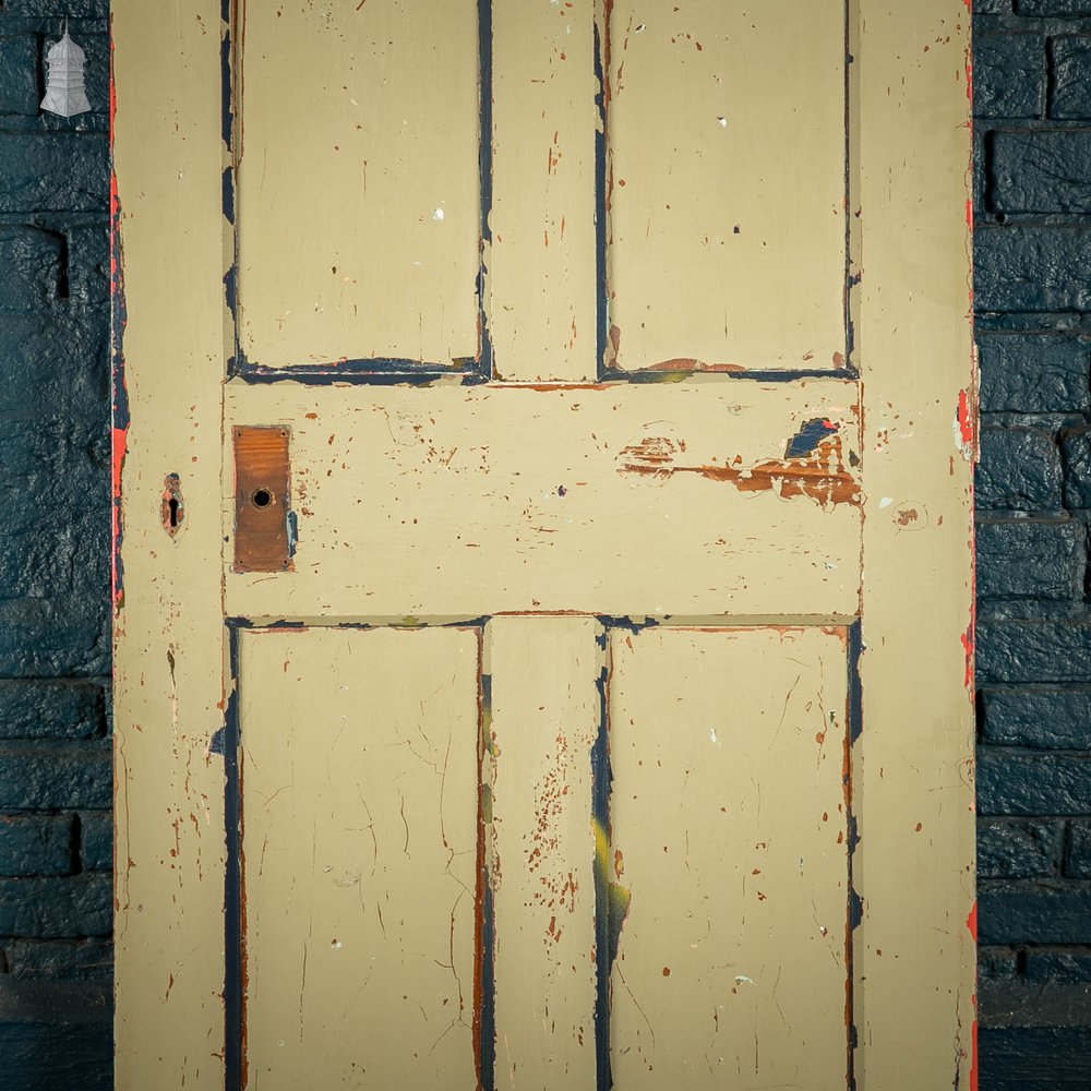 Pitch Pine Panelled Door, Blue Painted 4 Panel