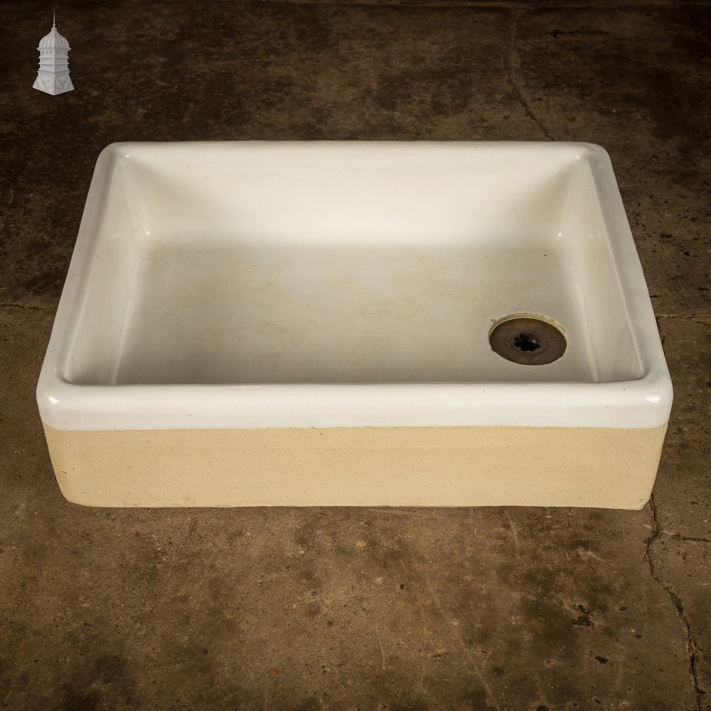 Shallow Trough Sink, Reclaimed  – White & Cane Glazed Stoneware