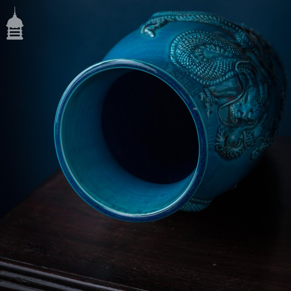 Pair of 19th C Blue Japanese Dragon Vases
